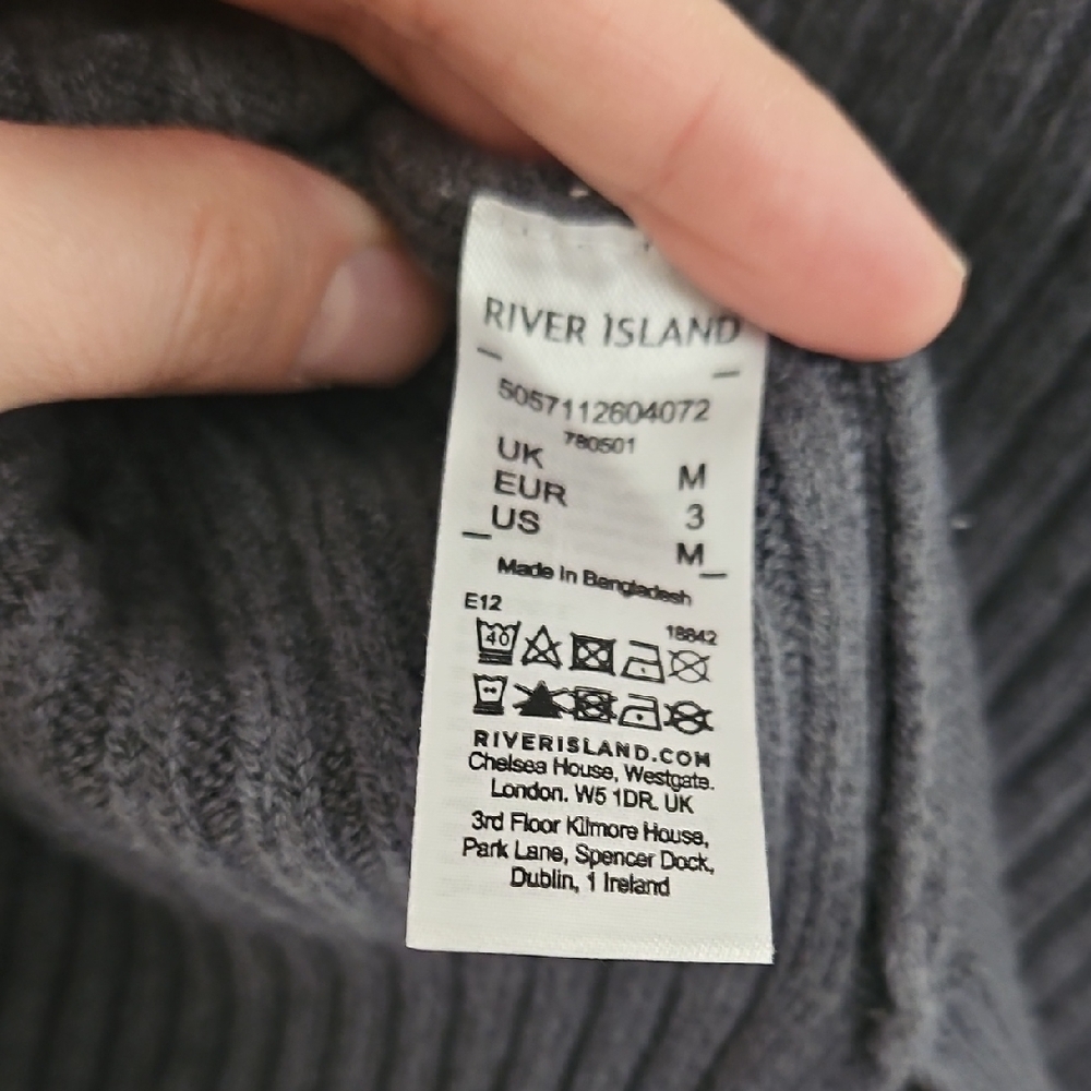 River Island Charcoal Ribbed Mock-Neck Sweater - Picture 6 of 6